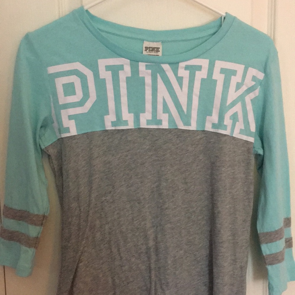 Teal gray and white shirt
